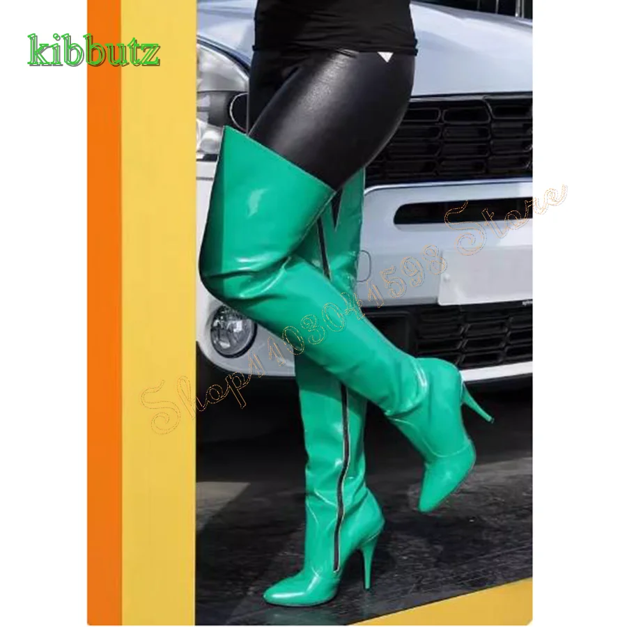 Pointed Toe Zippered Over The Knee Boots,Stiletto Solid Color Leather High Heel Boots for Women 2024 New Zapatos Para Mujere