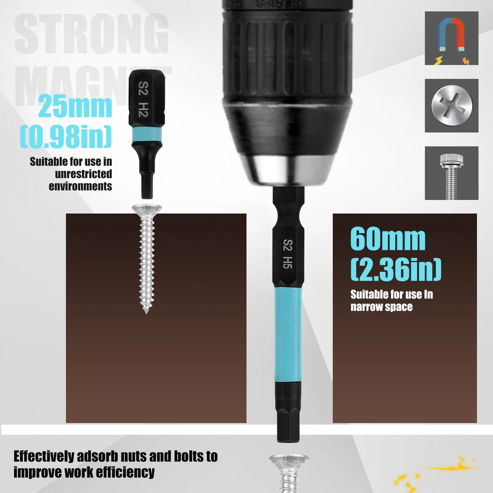 21Pcs Hex Screwdriver Bits Set 1/4inch Hex Shank Magnetic Tip Hexagonal Bit Set S2 Alloy Steel Screwdriver Bit Tool H1.5 H2 H2.5