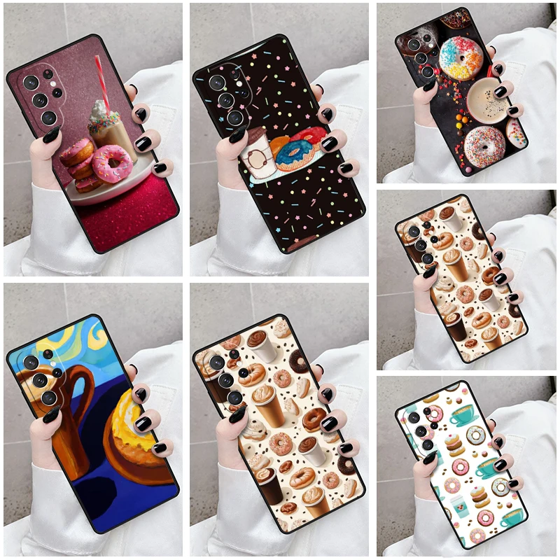 Phone Case For Samsung Galaxy S24 S23 S21fe S22 Ultra Plus Note 10 20 S8 S9 S10 Cover Donut Sweet Desert Coffee