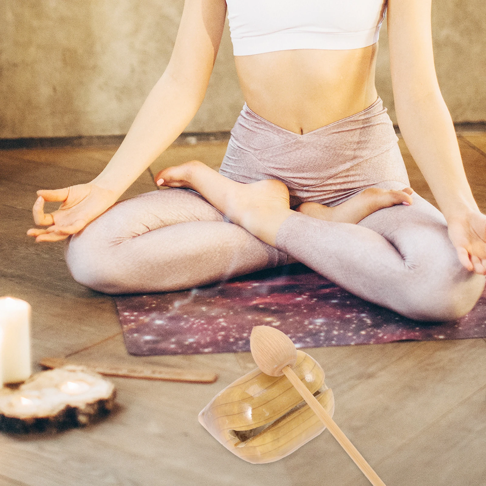 

1Set Double Ring Wooden Knocker Sturdy Percussion Instrument for Buddhist Meditation Clear Tone Natural Musical Instrument