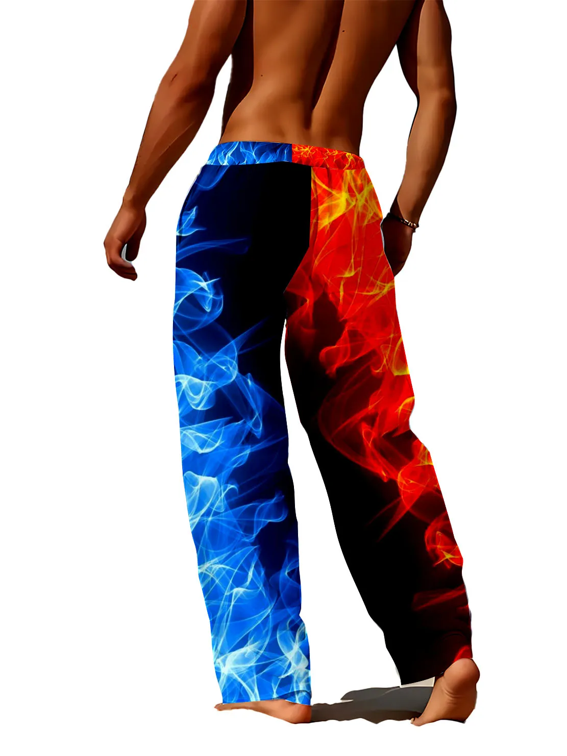 

Мужские брюки с 3D-цифровой печатью красного и синего двухцветного узора, модные уличные повседневные брюки, быстросохнущие и не выцветающие.