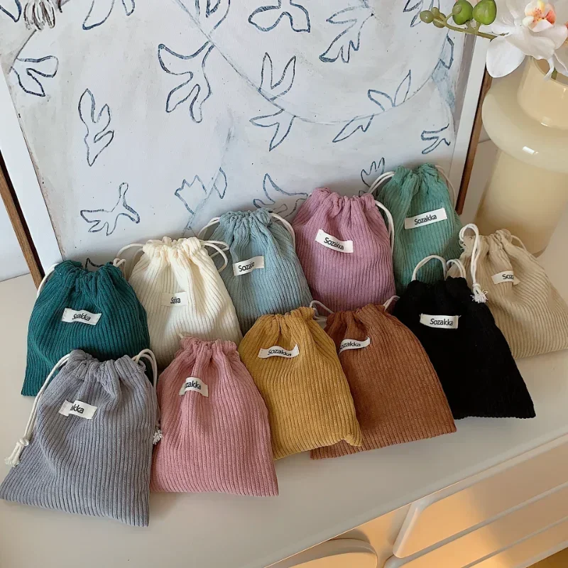 1Pcs Corduroy Drawstring sanitary napkin Coin Money Storage Bags Package Small Women's Corduroy Makeup Lipstick Organizer Pouch