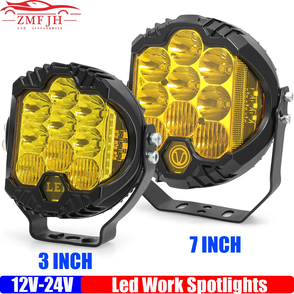 Lampade da lavoro sportive a LED da 3 "7" per automobili per luci ausiliarie per veicoli Lada Offroad 4X4 LED giallo per faro di guida Jeep Combo