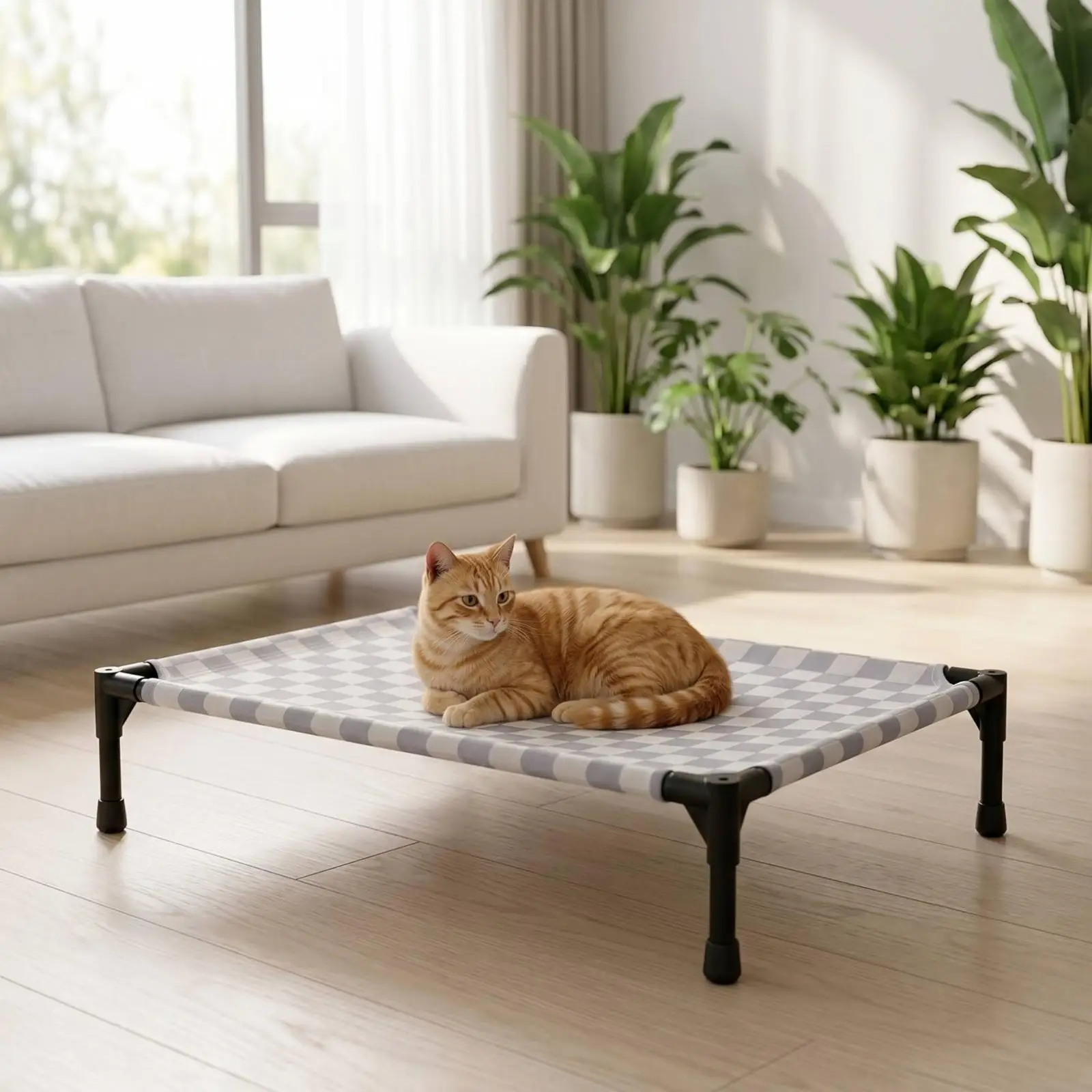 Lit de camp surélevé pour animaux de compagnie avec housse amovible pour chiens et chats, design ventilé pour un confort par temps chaud