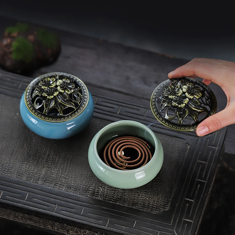 Japanese Style Incense Burners Zen Decor Ceramic Ice Cracking Incense Burner Coil Cone Stick Incense Burner Holder Home Ornament