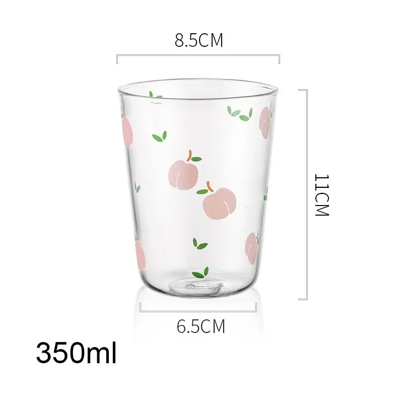 1Pcs Cute Fruit Printed Glass Cup Heat-resistant Coffee Mug Milk Juice Oatmeal Cup Lemon Tea Mugs Household Drinking Glass 350ml