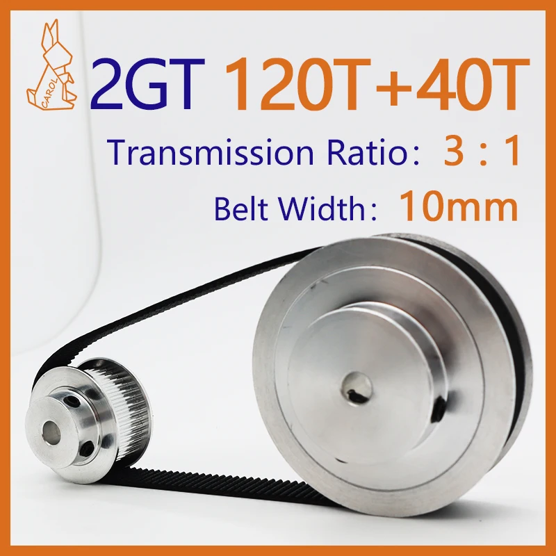 120Teeth 40Teeth 2GT Pulley Set 40T Pulley 120T Belt Pulley Belt Width 10mm Reduction3:1 GT2 Timing Pulley Synchronous Wheel Set