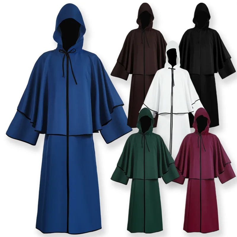 中世風6色フード付きマント ハロウィンコスプレ衣装 死神ローブ ガイド レトロ魔女 長袖フード付きマント レディースファッション