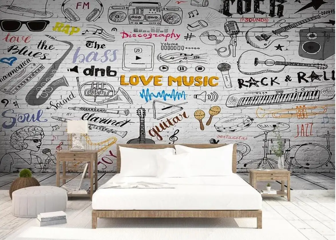 

Customize any size large mural music hand-painted graffiti mural living room cafe background wall decoration 3d wallpaper