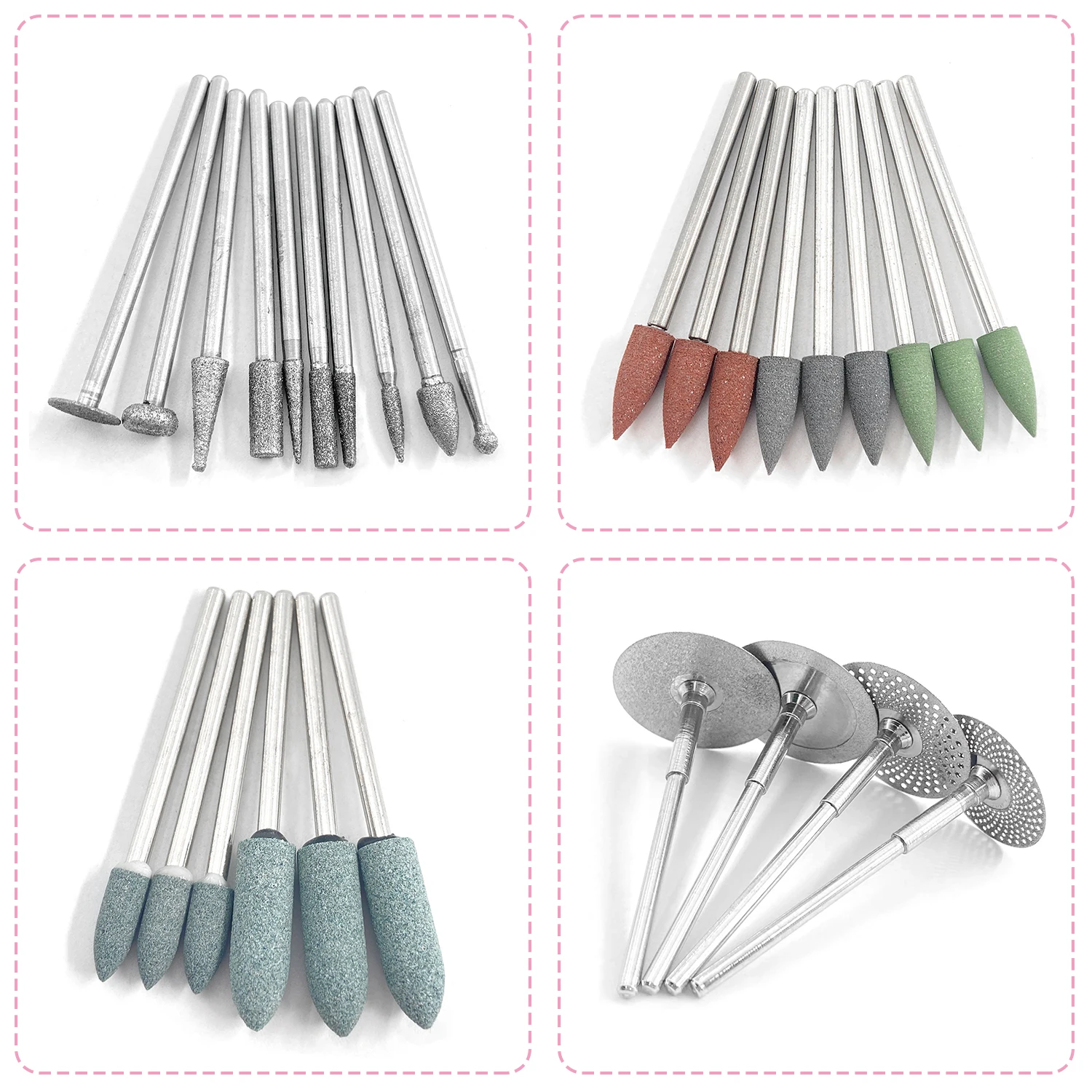 WellCK 38PCS/Set Dental Lab HP Polishing Kit 2.35mm for Grinding Ceramics Porcelain Low Speed Polisher Brushes Diamond Burs Disc