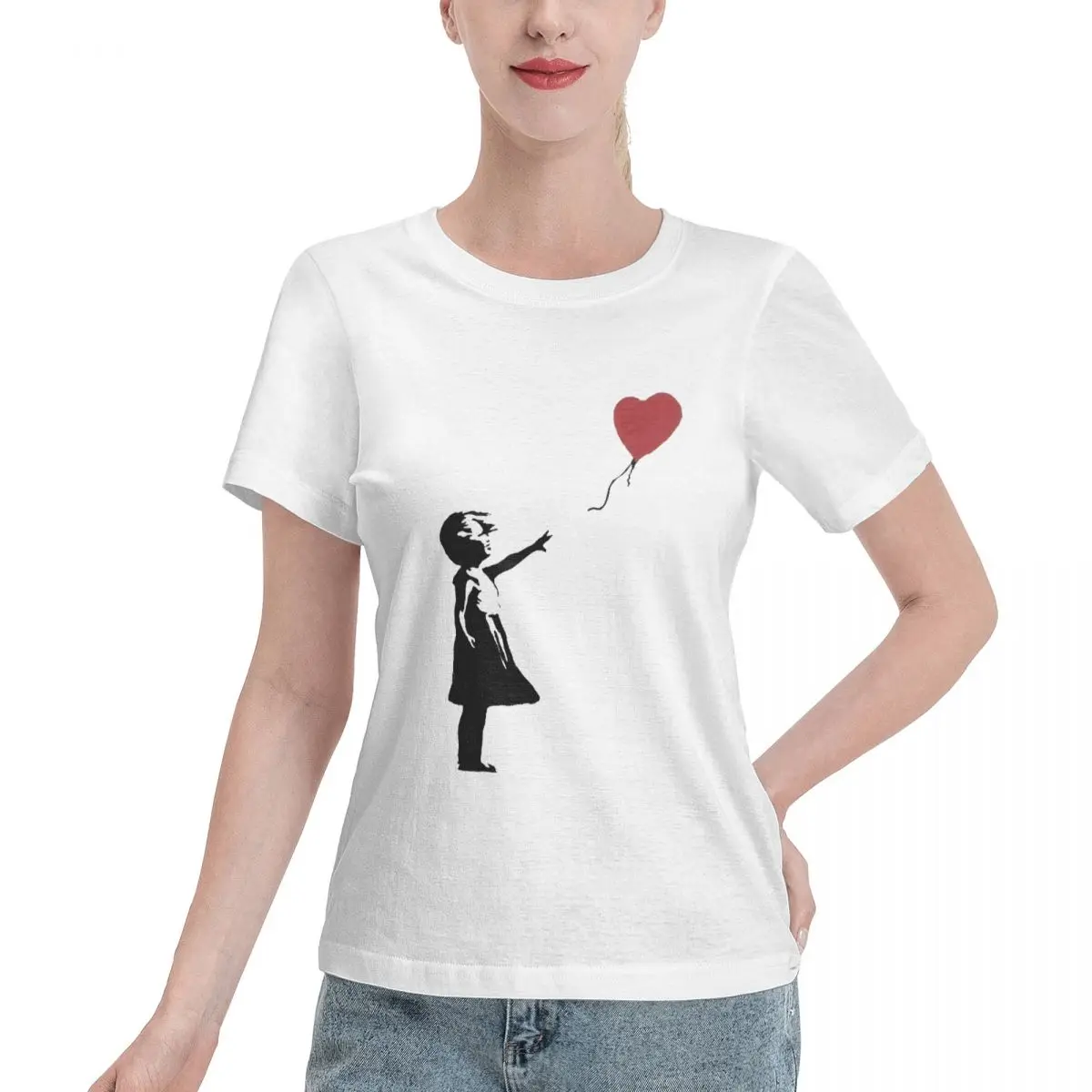 Girl With Balloon Banksy Luxury T Shirts for Women's Summer Print Shirt Cotton High Quality Clothing Streetwear