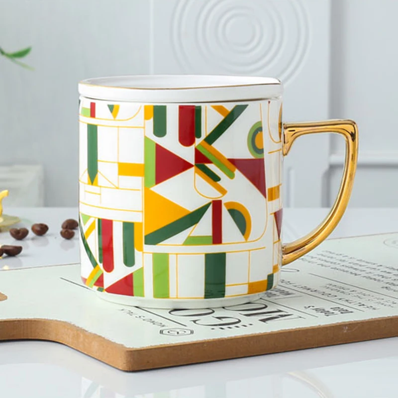 

Luxury Noble Design Mosaic Coffee Mugs Nordic Ins Hot Gold Painting Ceramic Water Cups 350ml