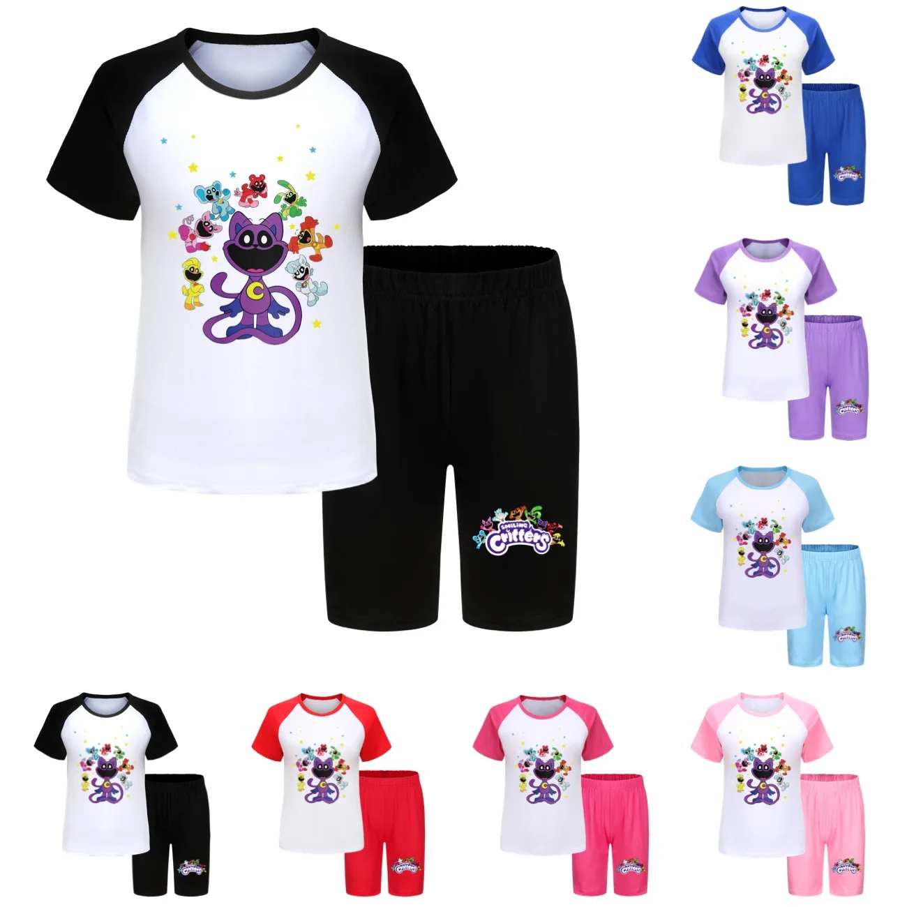 

Summer Smiling Critters Children T-Shirts Game Tee Shirt Kids Cartoon Kawaii Casual Clothes Boy Girl Tops Short Sleeve Tops sets