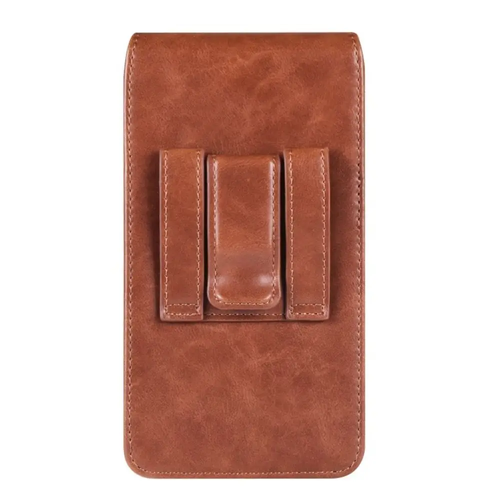 

Solid Color Leather Belt Clip Phone Case Vertical Cards Holder Magnetic Waist Bag Large Capacity Multi-layer