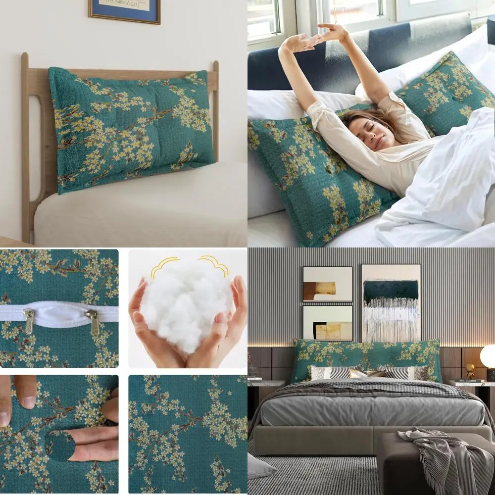 

Подушка изголовья из хлопка и льна для кушетки и дивана, подушка для поддержки кровати, подушка для чтения с позиционированием - синяя