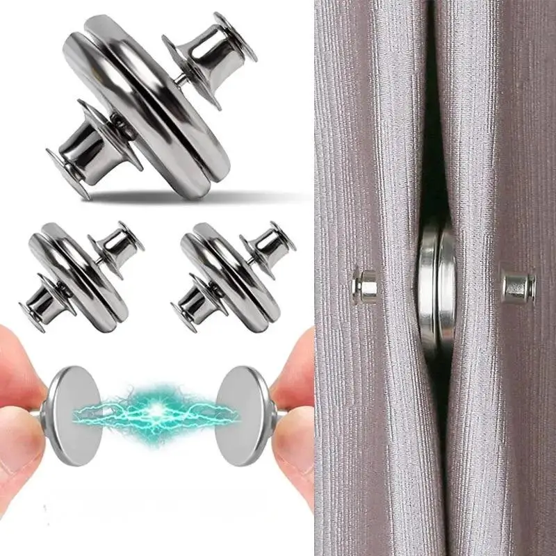 5/10sets Curtain Magnetic Button Detachable Curtain Fix Fastener Clip Prevent Light Adjustment Window Screen Close Magnet Buckl