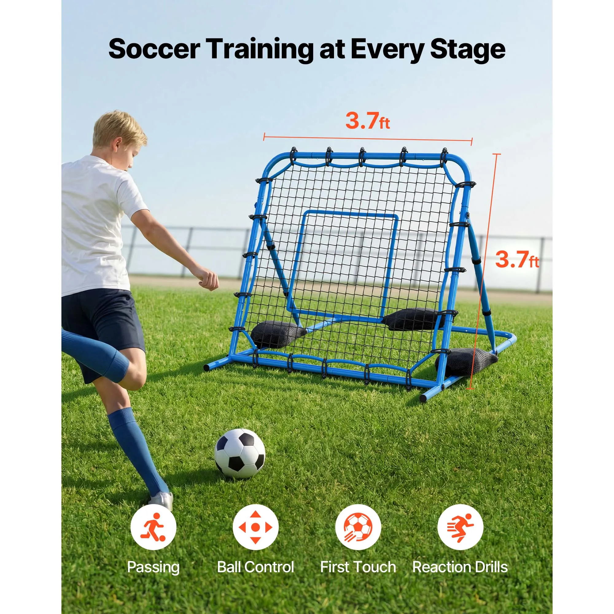 Soccer Rebounder Net, 3.7 x 3.7 ft, Quick-Switch Angle Soccer Goal Rebounder for Control, Passing Practice, Heavy-Duty Iron Frame & PE Net, Easy Setup Ball Training Equipment for Teens&Adults