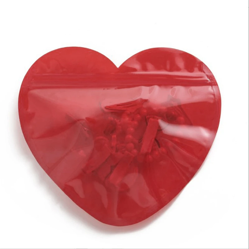 20Pcs Heart Shaped Gift Storage Bag Jewelry Self Sealing Bag with Clear Display Window Candy Food Packaging Bag Decor Accessory