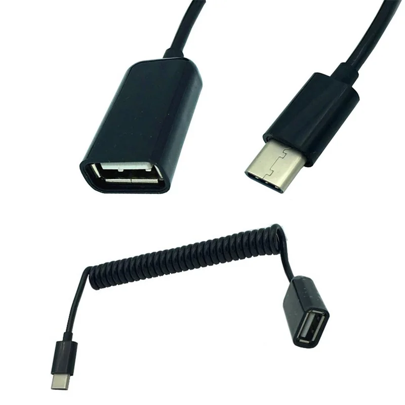 USB 2.0 Female to Type-C Male   Port Tpye-c USB2.0 OTG Spring Spiral Coiled Cable Retractable Transmission Cable