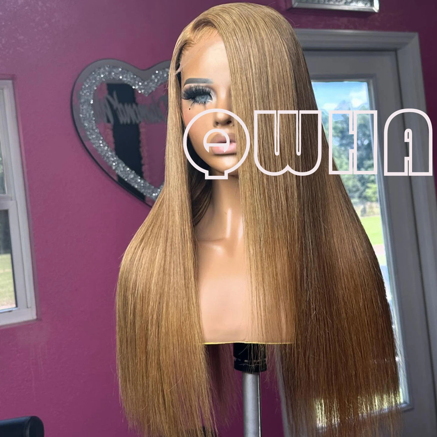 

QW Synthetic Hair Honey Blonde Straight 13X4 Soft Lace Front Wig For Women Hair Heat Resistant Fiber Cosplay Daily