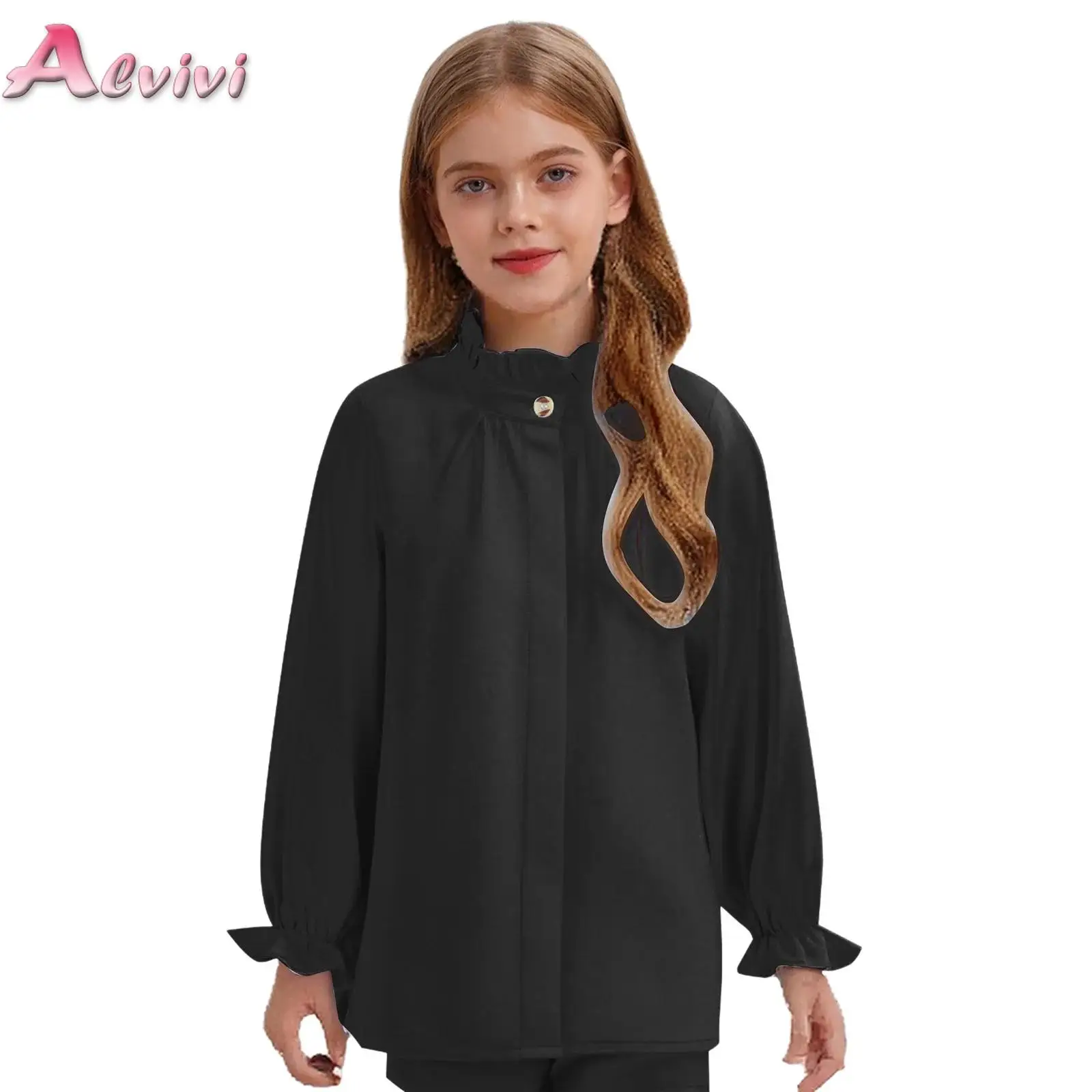 

Kids Girl Long Sleeved Shirt Spring And Autumn New Ruffled Collar Cuffs Children's Clothing for Birthday Party Wedding School