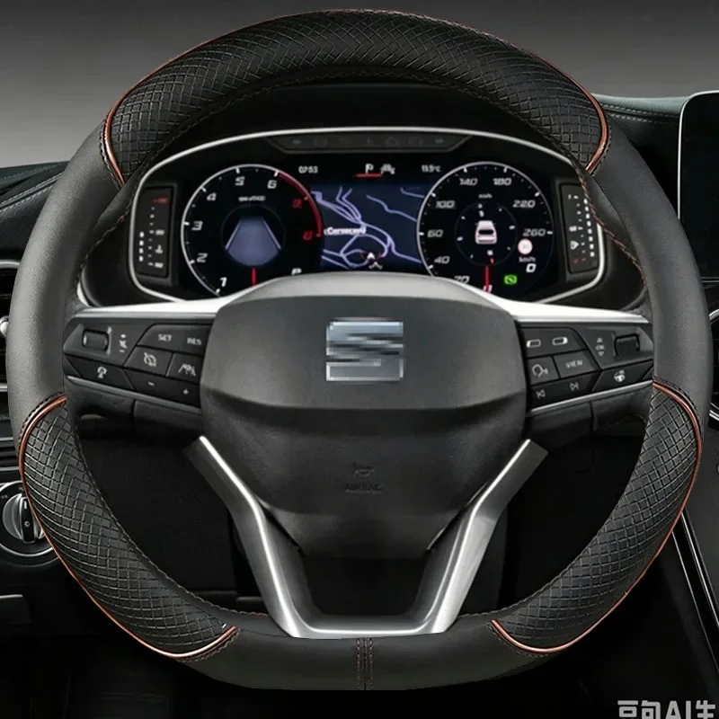 Microfiber Leather For Seat Tarraco Arona Ateca Ibiza Toledo  Car Steering Wheel Cover Non-Slip 38cm  Mii Leon Arosa Exeo ST FR