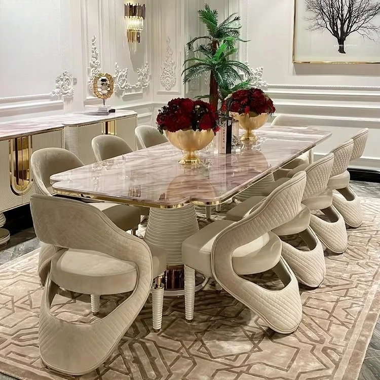 Dining Room Furniture High End Villa Dining Table Sets with Chairs Marble Top Dining Table