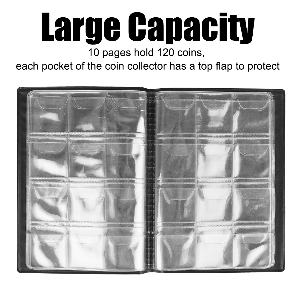 120 Pockets Coins Collector Coin Holder Albums Coin Album Book Mini Penny Coin Storage Bag Collecting Money Organizer