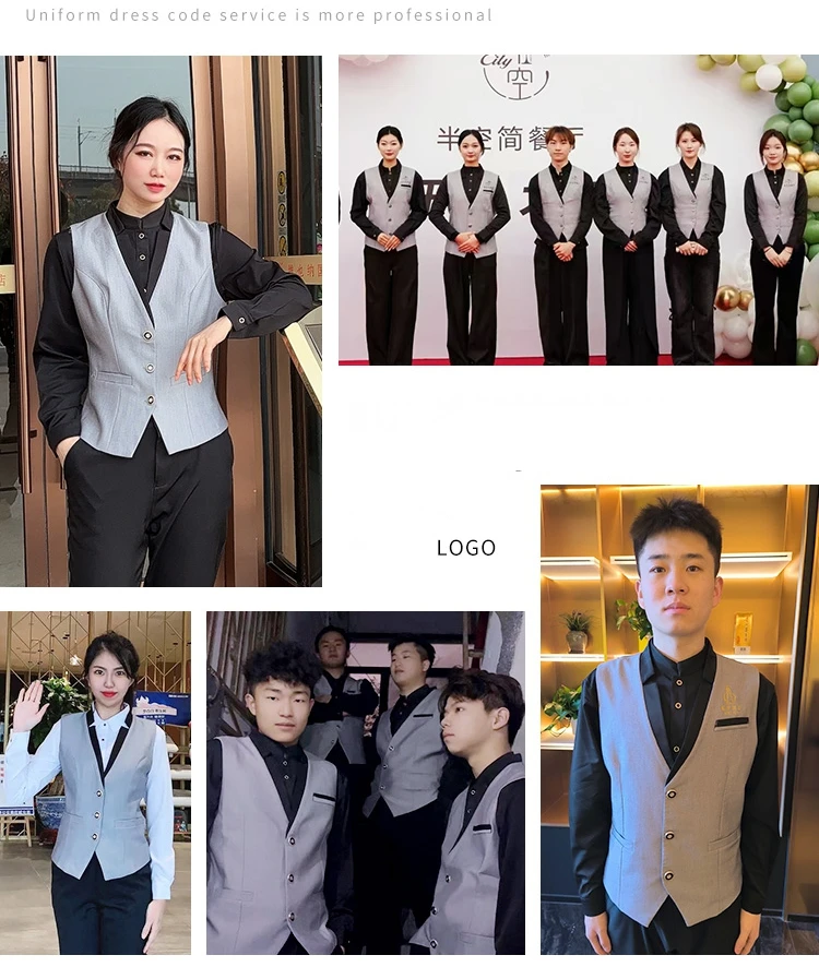 Abbigliamento da lavoro per cameriere Top Tute Camicie per servizi di ristorazione Maniche lunghe per ristorante dell'hotel Caffè Barista Set uniforme da cameriera