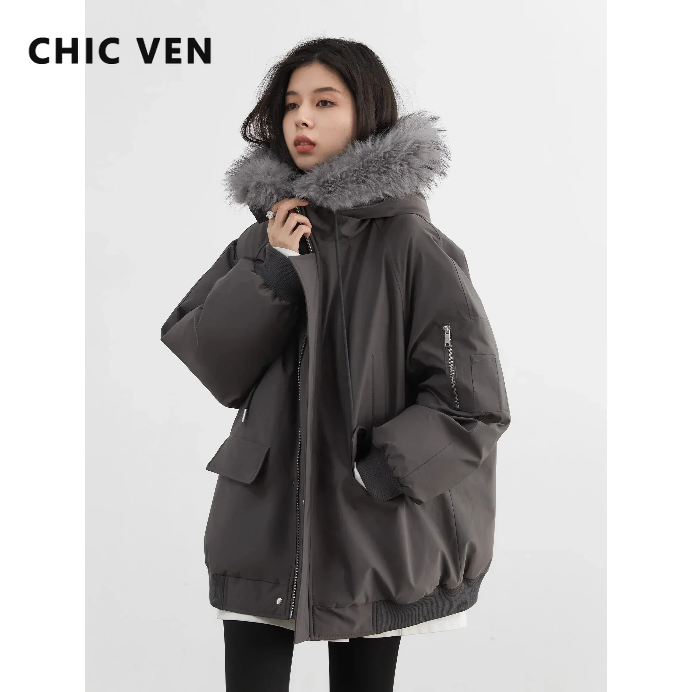 CHIC VEN Women Parkas Loose New Loose Hooded Coat Workwear Female Jacket Office Lady Clothing Warm Thick Autumn Winter 2024