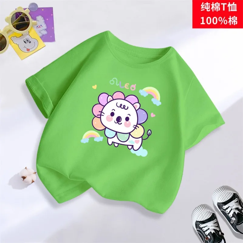 Rainbow Little Lion Printed Children's T-shirt 2026 Summer New Personalized Parent Child Fashion Soft Skin Friendly T-shirt