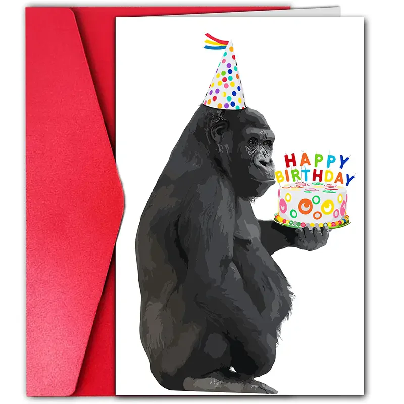 1 pc fun birthday card, creative gorilla cake pattern greeting card, the best gift for friends and family