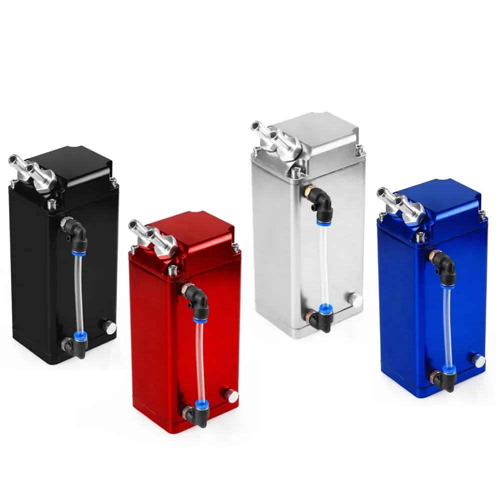Car Engine Oil Catch Tank Can Reservoir Breather Kit 0.5L Universal Aluminum Square Racing Car Fuel Surge Tank Oil Reservoir