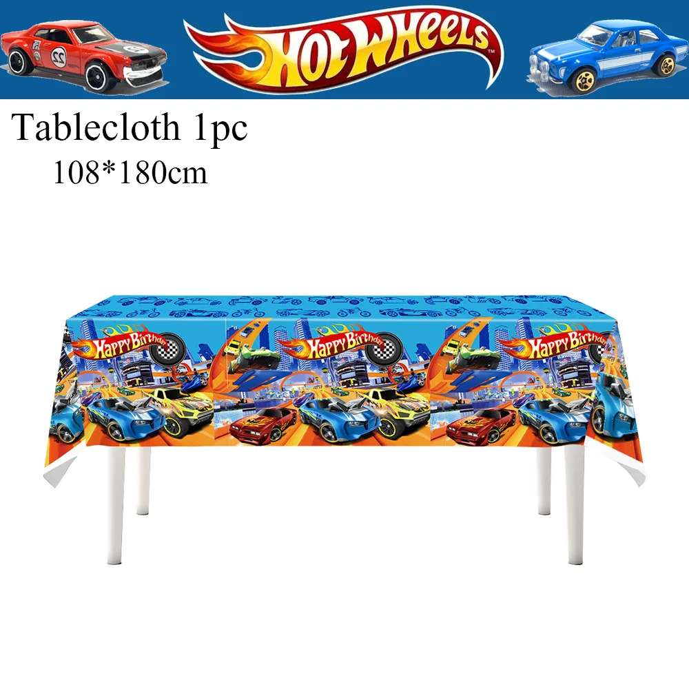 Hot Wheels-Décoration d'anniversaire pour enfants, nappe de poulet britannique, tasse, assiette, serviette, voiture de course, fête préChristophe, fournitures de fête