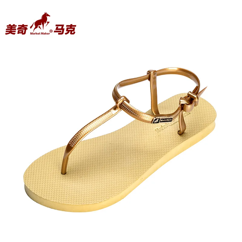 2024 New Women Slippers T-Strap Fashionable Soft Low Heel Flat Sandals Outdoor Black Gold Yellow Gray Summer Flip Flops