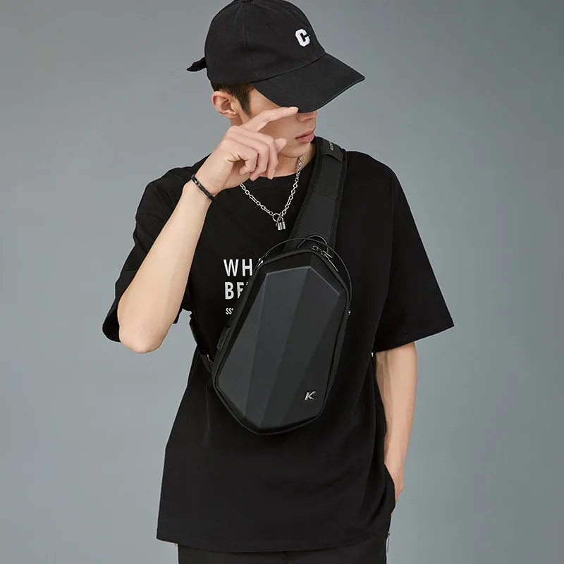 

new Waterproof Hard Shell Men Chest Bag with USB Charging Anti-theft Crossbody Sling Bag for Daily Work Travel Cycling