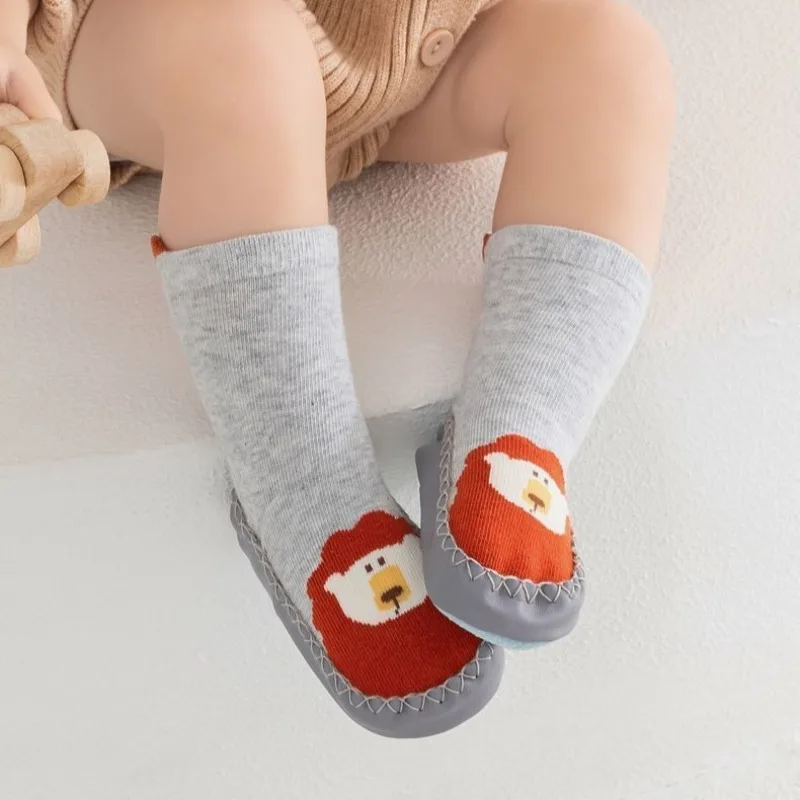

Детские носки-тапочки для весны и осени, из чистого хлопка, нескользящие, термо, для дома, свободного кроя, без швов, для новорожденных