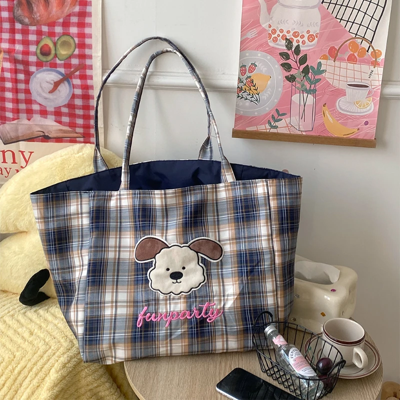 bonito-dos-desenhos-animados-cao-bolsa-de-ombro-lona-das-mulheres-carta-imprime-xadrez-senhoras-dupla-face-grande-capacidade-sacolas-meninas-bolsas