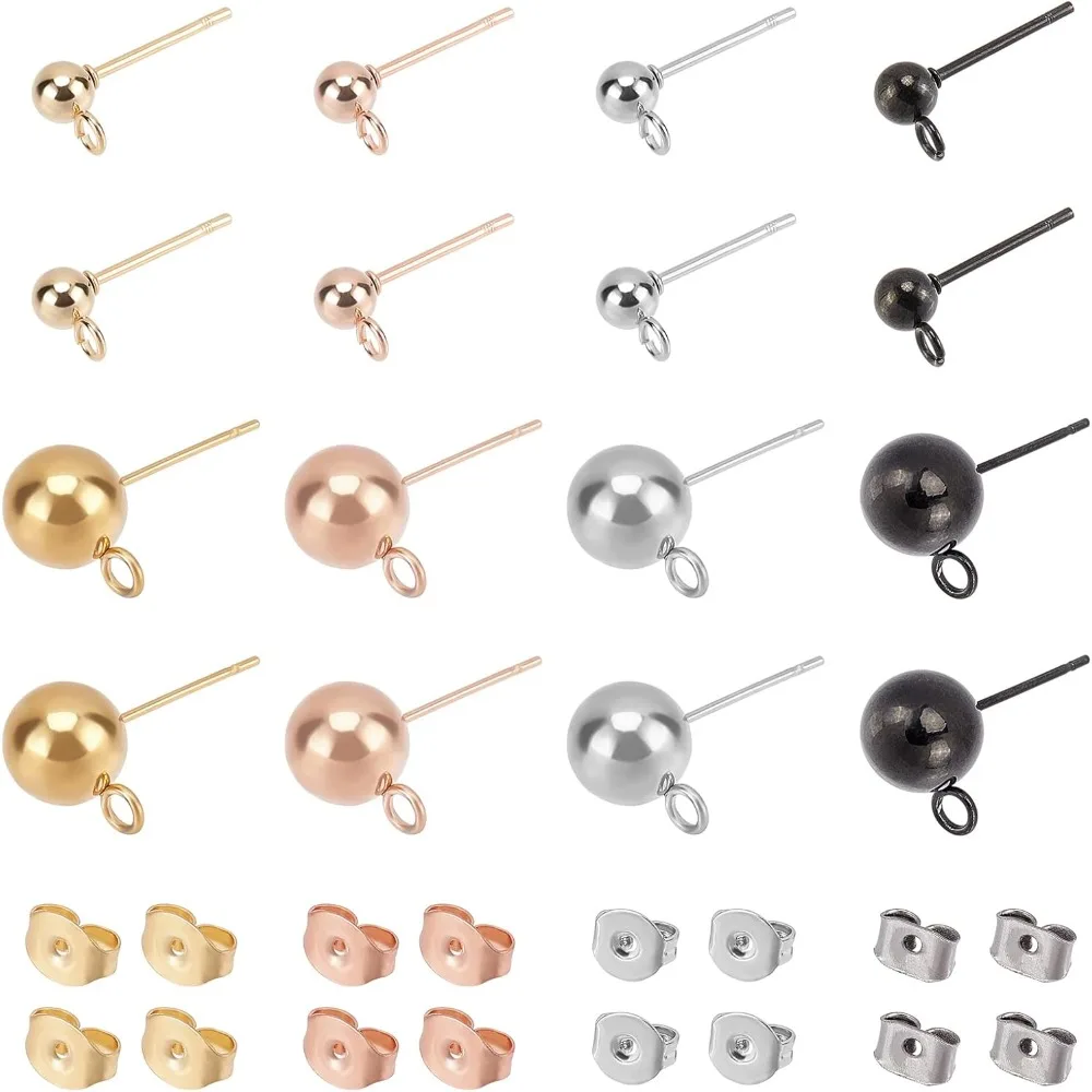 

Round Ball Stud Earrings Hypoallergenic Studs Earrings with Loop Stainless Steel Earrings with Ear Nuts for Jewelry Making