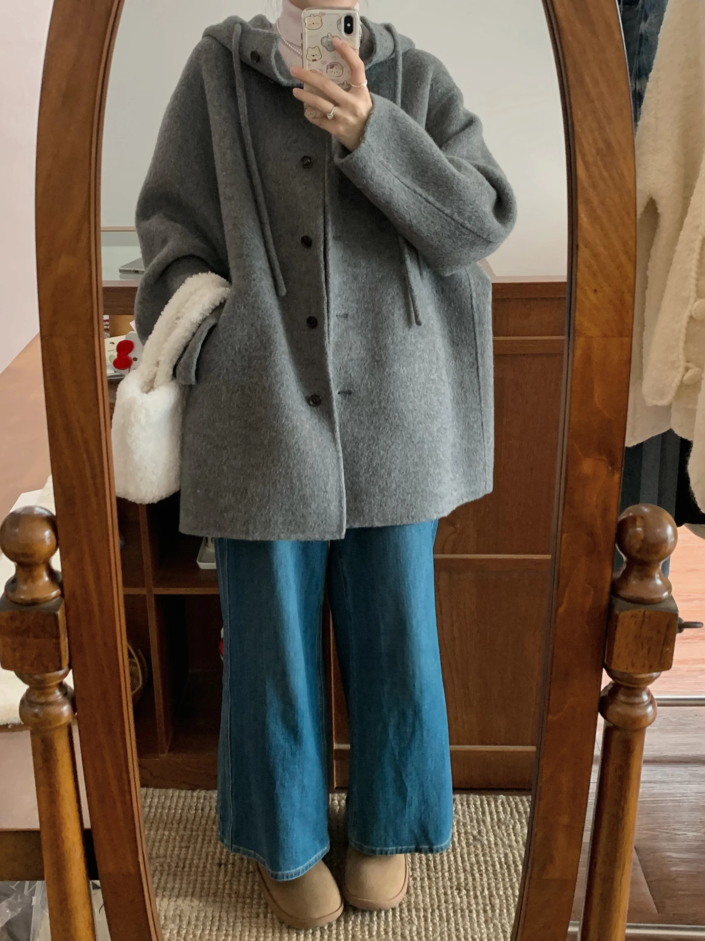 

Loose Fit Double-Sided Woolen Coat with Hood A-Line Fem Sle Lazy Faion Camel Hair Coat Korean Sle Fem Outerwear