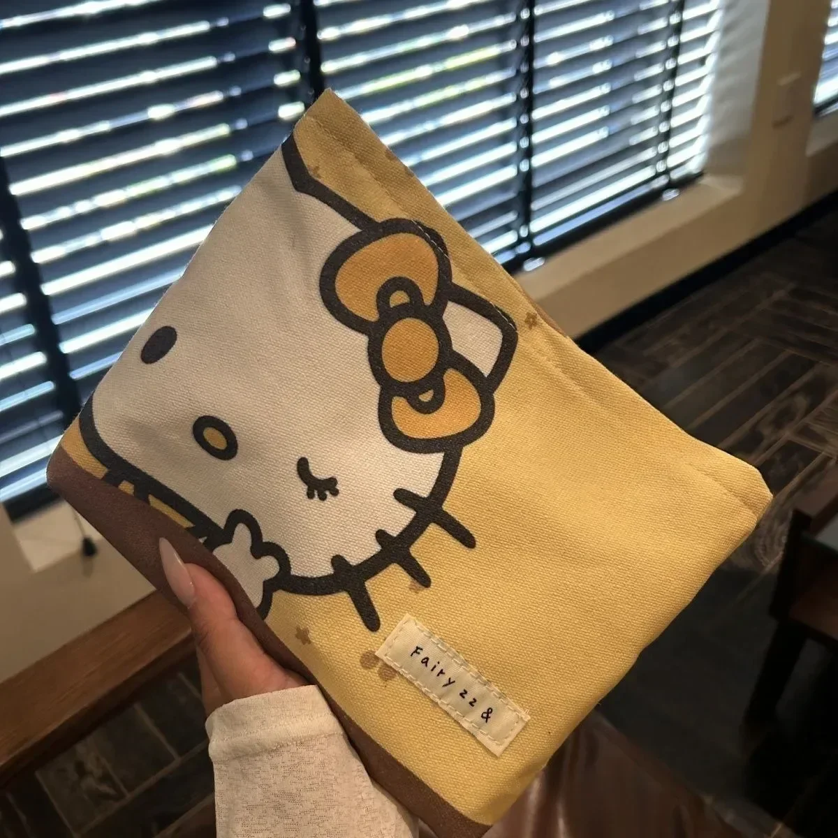 Hello Kitty Clutch Bag Miniso Canvas Contrasting Cartoon Printed Zipper Light Large Capacity Toiletry Makeup Storage Bags Girls