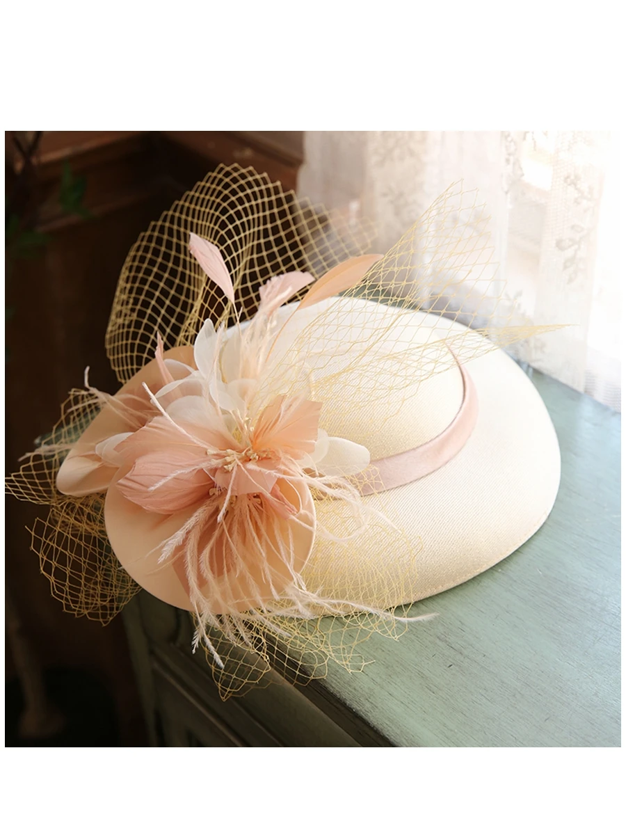 Elegant Women chic Large Brim Sinamay Flower Fascinator Hat Cocktail Wedding Party Church Headpiece Headwear Hair Accessories