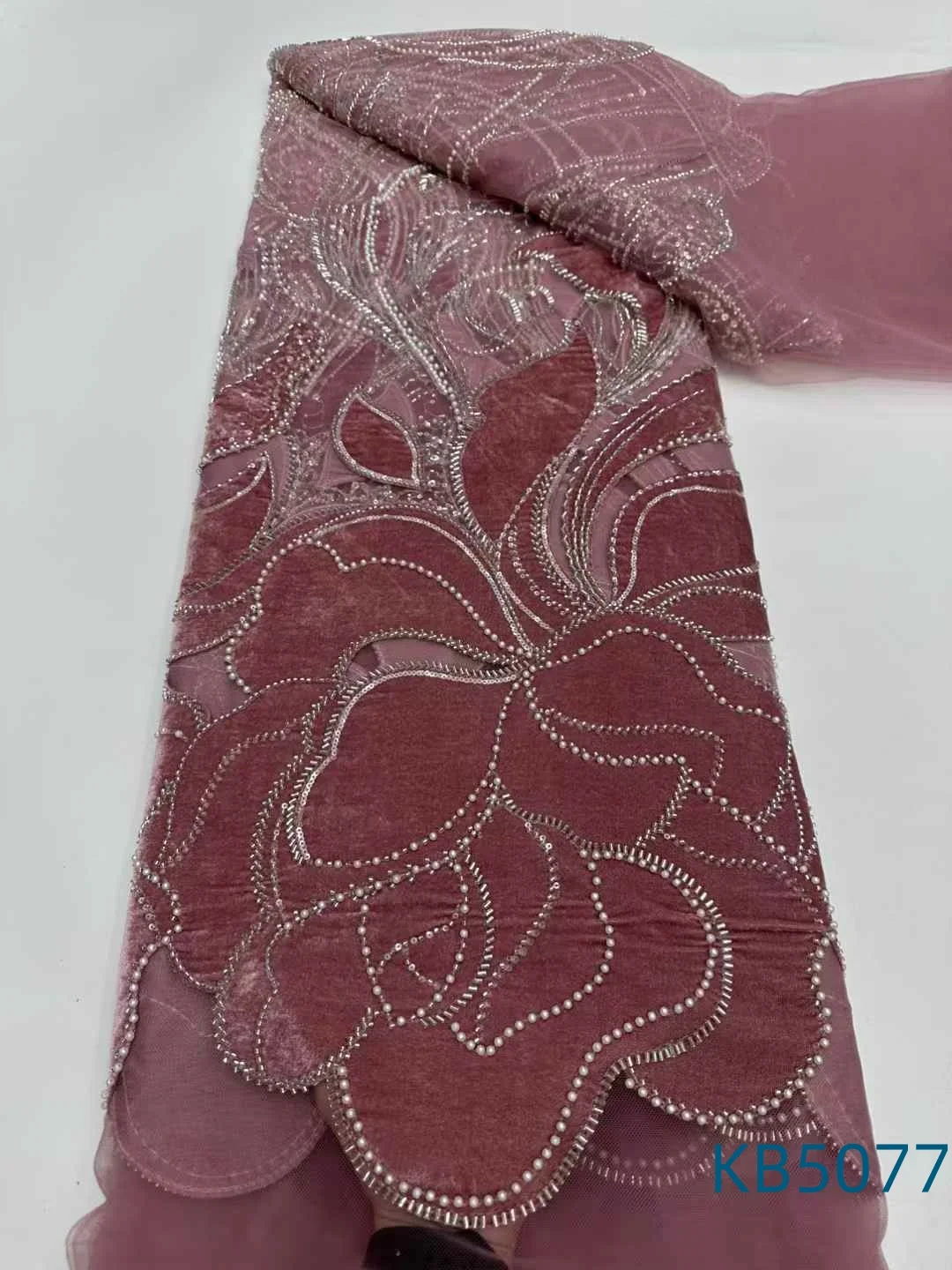 Velvet Beaded French Mesh Lace African Wedding Party Dress 2025 Sequence Tulle Lace Fabrics For Sewing KB5077