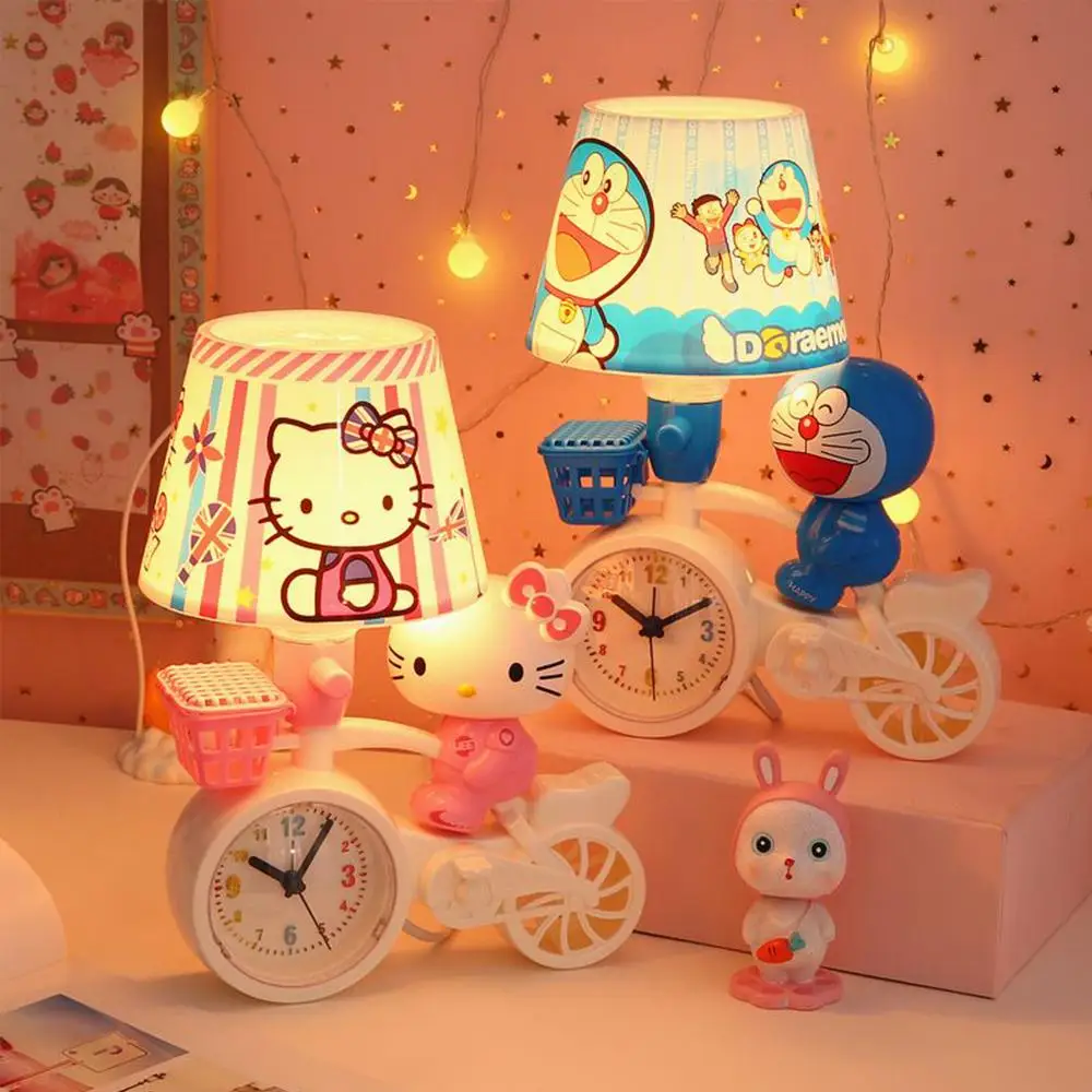 Anime Cinnamoroll Hello Kitty Night Lights Kawaii Sanrio Cute Decoration Bedroom Sleep Light with Alarm Clock Desk Student Gift