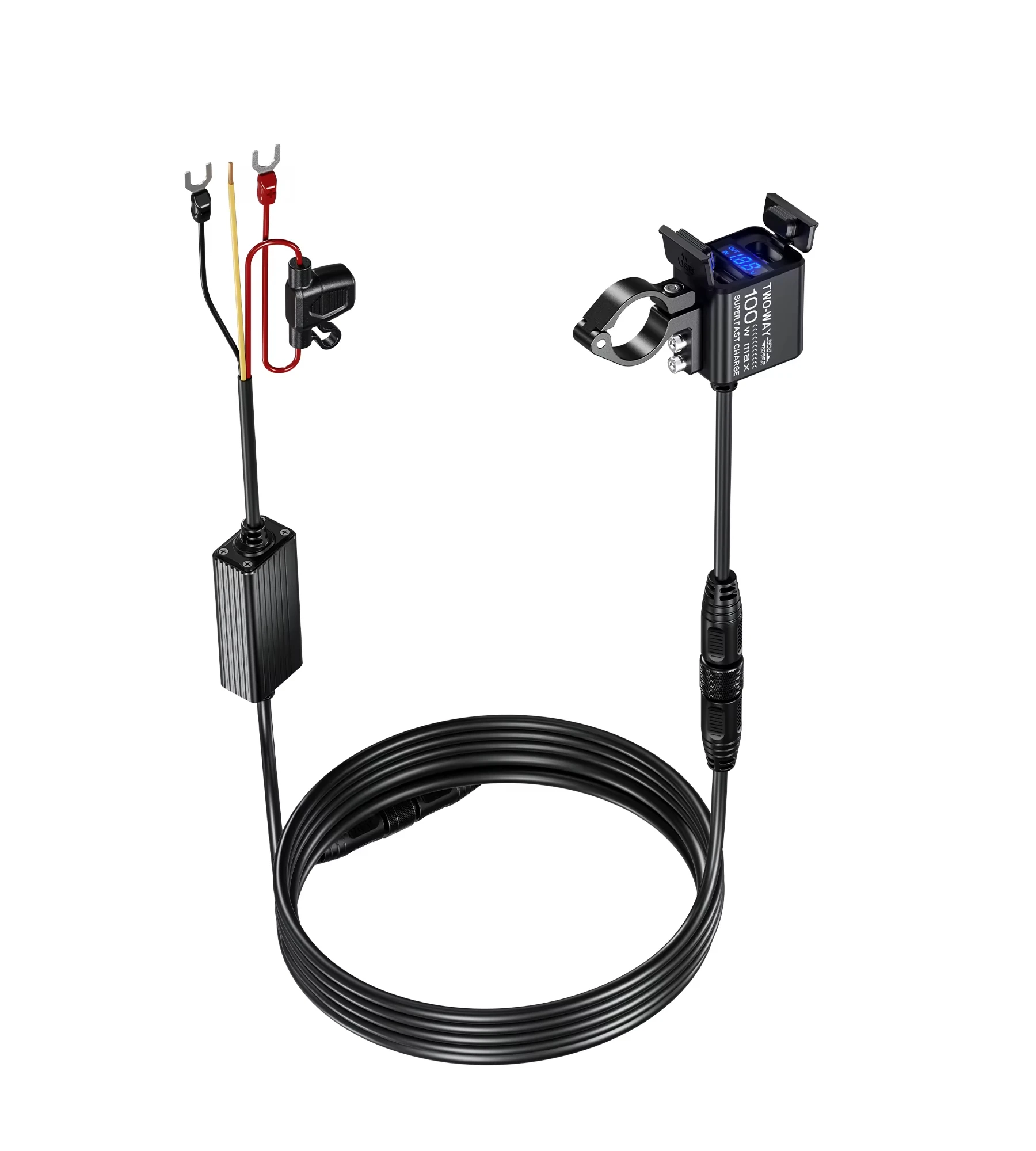 100 واط PD نوع C QC 3.0 مقاوم للماء الفولتميتر سوبر USB شاحن بطارية دراجة نارية وشاحن الهاتف 2 في 1 دراجة نارية الملحقات