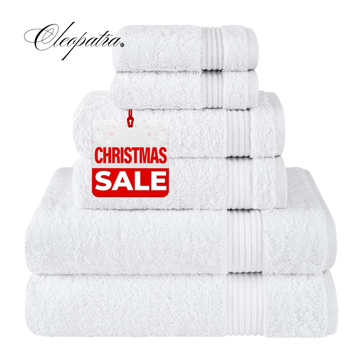 CLEOPATRA 6 Piece Towel Set 100% Cotton Soft Turkish Towels for Bathroom 2 Bath Towels 2 Hand Towels 2 Washcloths White Towels