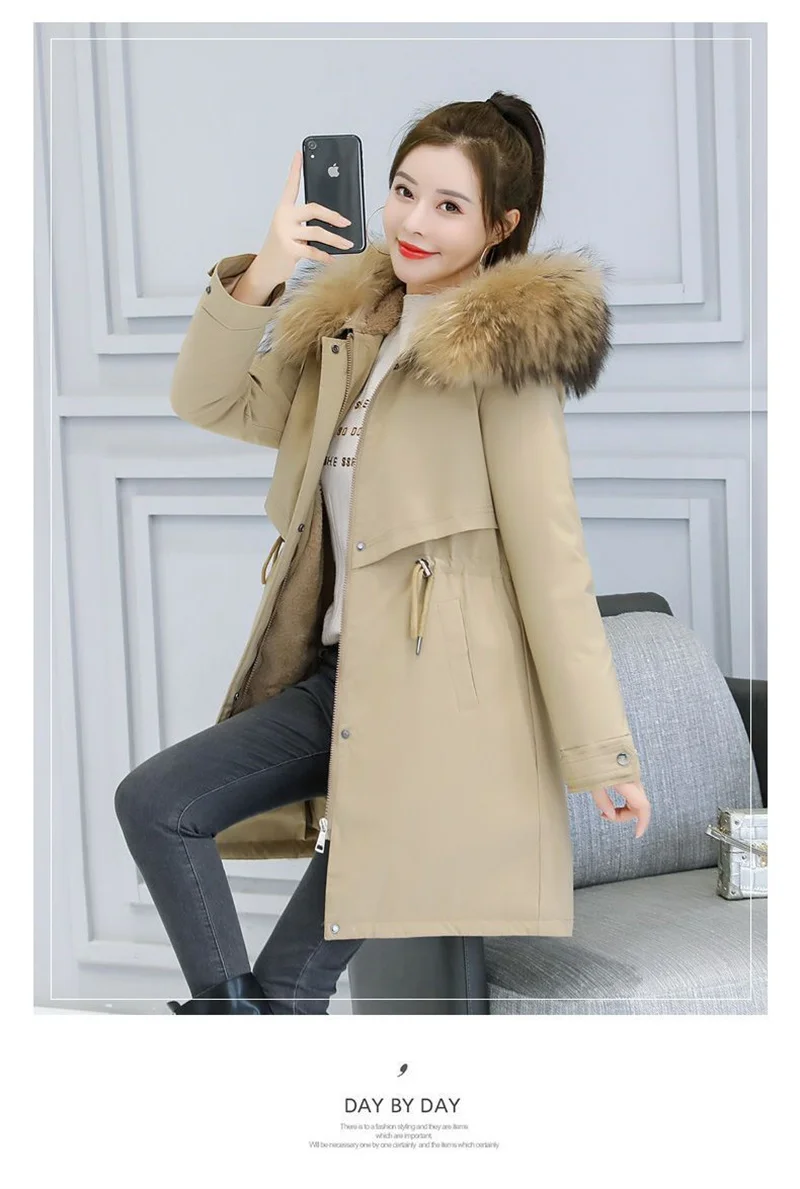 New Winter Jacket Women's Parkas Thick Warm Fur Lining Long Parka Female Hooded Padded Coat Outwear Female Windbreakers 6XL