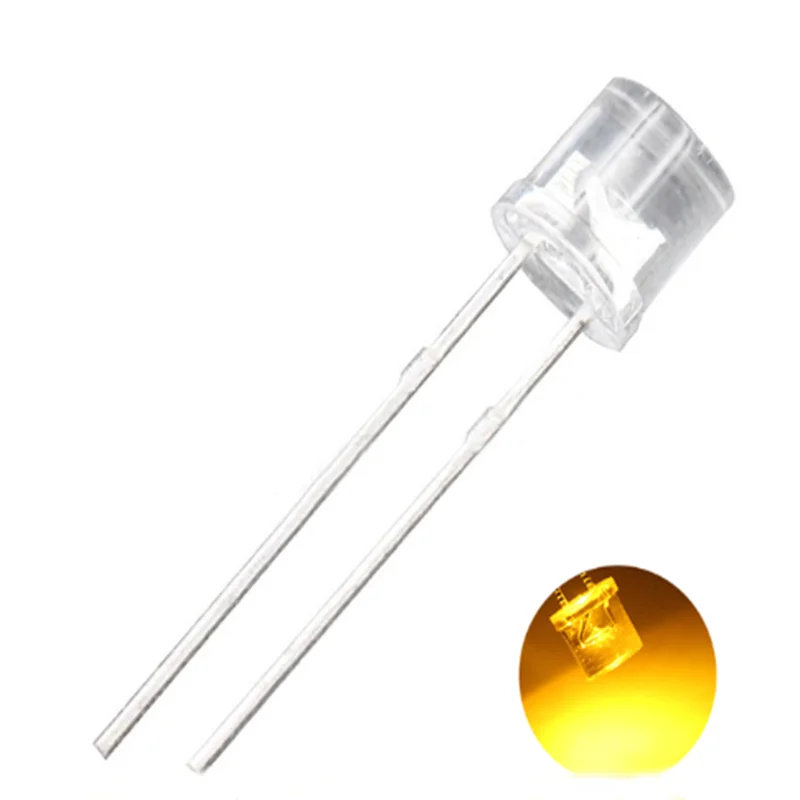 100 Uds LED F5/5mm cabeza plana blanca pierna larga alto brillo rojo, amarillo, azul, rosa, luz púrpura enchufe directo cuentas de lámpara LED