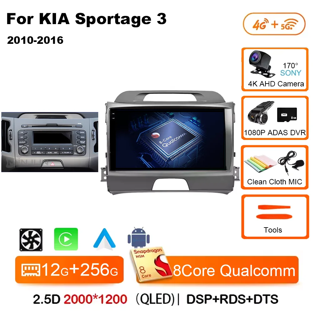 Android 15 Qualcomm Autoradio Voor KIA Sportage 3 Sportage R 2010-2016 Draadloze Android Auto Carplay Multimedia speler Auto stereo - afbeelding 1