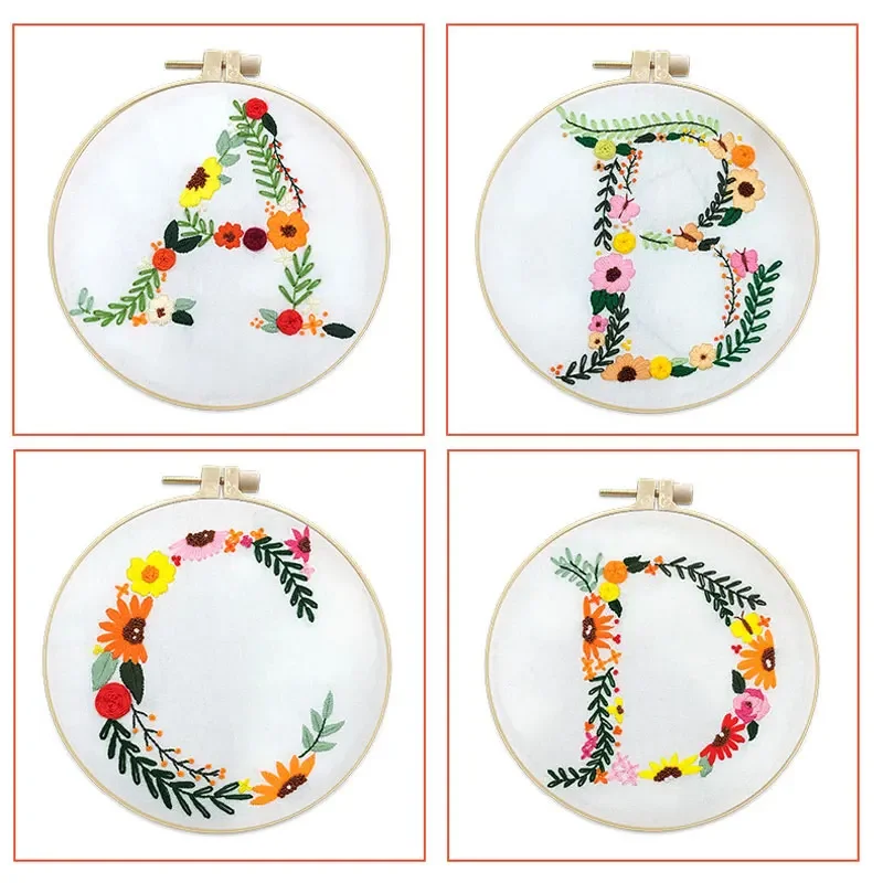 26 English Letter Embroidery Cross Stitch Set Flowers Plant Set  Starter Kit  Apparel Patches DIY Embroidery Tools